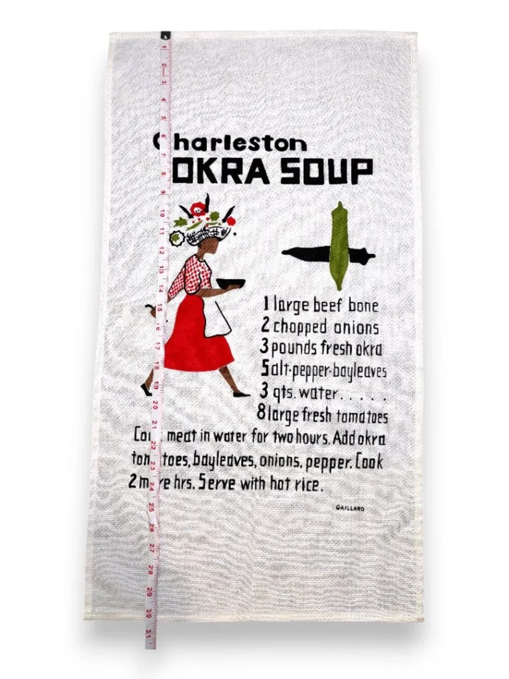 Vintage Gaillard Original Charleston Okra Soup Recipe Tea Towel Southern Folk Ar